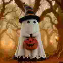 Ghost with Pumpkin - Cute Halloween ghost 3D figurine