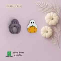 Ghost with Pumpkin Halloween Polymer Clay Cutters | Digital STL File | 5 Sizes