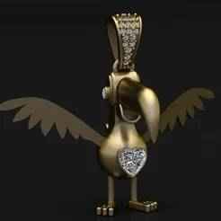 Golden Bird Pendant with Diamond Heart
