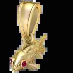 Golden Fish Pendant with Ruby Eyes