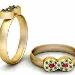 Golden Infinity Ring with Ruby and Emeralds 3D Printable Model