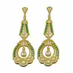 Green Baguette and White Diamond Vintage Style Earring