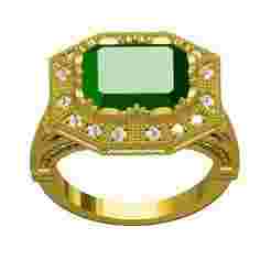 Green Emerald Art Deco Style Womens Engagement Ring