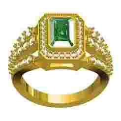 Green Emerald Halo Three Row Shank Engagement Ring