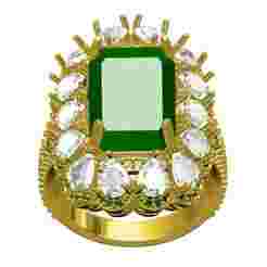 Green Emerald Stone and Pear Diamond Cluster Engagement Ring
