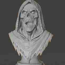 Grim Reaper Horror Bust - Tattered Cloak Skeleton 3D Print Model