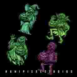 Halloween Monsters  Set of  4 Charaters Bas relief 3D STL