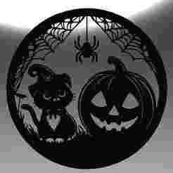 Halloween Witch Cat, Pumpkin & Spider – Line Art Design