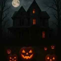 Haunted Halloween House with Glowing Pumpkins