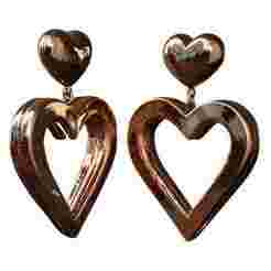 Heart-Shaped Drop Earrings in Metallic Finish
