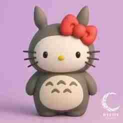 Hello Kitty x Totoro fusion cartoon 3D style