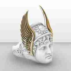Hermes Winged Helmet Ring – Greek Mythology Jewelry STL
