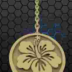 Hibiscus Bloom Keychain - with Polygonal Heart Back Hibiscus Bloom Keychain - with Polygonal Heart Back
