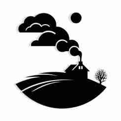hillscape with a small house and smoke turning into clouds 3 - 2D/3D Wall Art STL+SVG For CNC Router, Plasma, Waterjet, Laser & 3D Printer