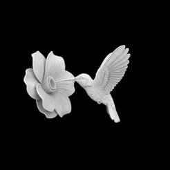 Hummingbird on Flower Sculpture 3D Print Model