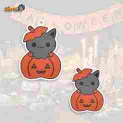 KEYCHAIN PIN CAT IN PUMPKIN HALLOWEEN