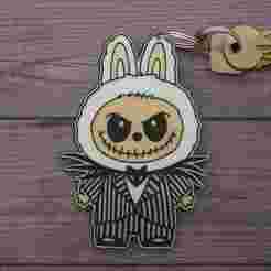 Labubu as Jack Skellington keychain