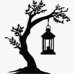 lantern hanging from a curved tree branch 2 - 2D/3D Wall Art STL+SVG For CNC Router, Plasma, Waterjet, Laser & 3D Printer