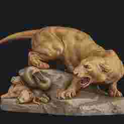 Lioness Protecting Cubs