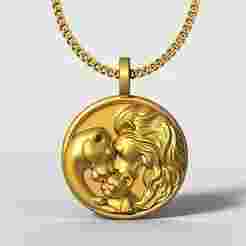 Lions Family Pendant STL 3D Model for Jewelry – One Inch Pendant