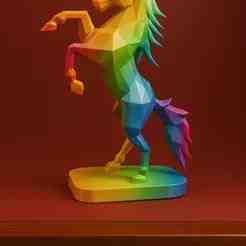 Low Poly Horse Sculpture STL – Rearing Stallion 3D Model for Printing