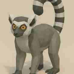 Low Poly Lemur STL – Geometric Ring-Tailed Lemur 3D Model for Printing