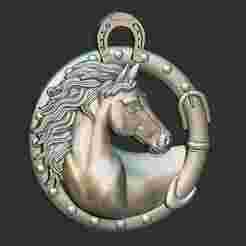 Lucky Horseshoe Horse Head Pendant 3D print model