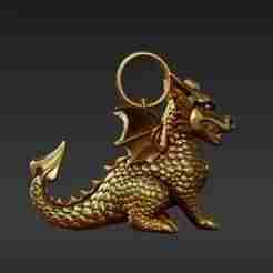 Luxurious Gold Dragon Figurine Keychain - Detailed Scales, High Gloss Metallic Look Print