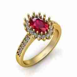 Luxurious Gold Ring with Oval Ruby and Diamond Halo Accent 3D model