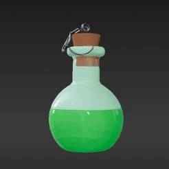 Miniature Alchemist Potion Vial Charm - Glowing Emerald Green Keychain & Pendant STL