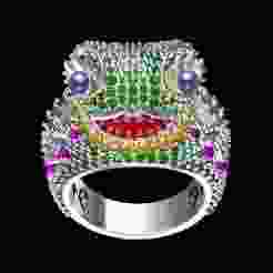 Multicolor Diamond Frog Animal Cocktail Ring