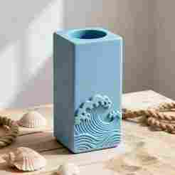 Ocean Wave Holder Vase 3D Print STL File - Coastal Decor