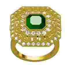 Octagon Stone Double Halo Art Deco Ring