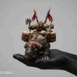 Ogre Riding Rhinoceros - Epic Fantasy 3D Model for Printing