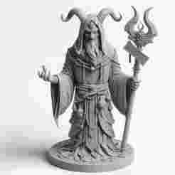 Old Magician Standing Beard Stick Horned Clothes Showpiece 3D Print