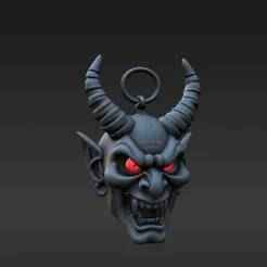 Ominous Horned Mask Keychain Charm - Dark Fantasy Gothic Keyring 3D Print STL