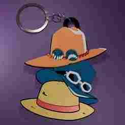 One Piece Keychain - Hats Luffy, Ace, Sabo (Color per layer)