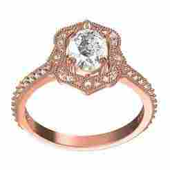 Oval Stone Floral Halo Cathedral Style Engagement Ring
