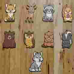 PACK 9 KEYCHAINS / MAGNETS / KEYCHAIN / MAGNETS FOREST ANIMALS (STL AND 3MF)