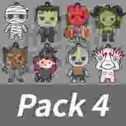 Pack of 4 Horror Characters Keychains (Halloween) - (8 Keychains)