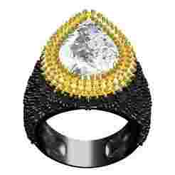 Pear Stone Black Round Diamond Cocktail Ring