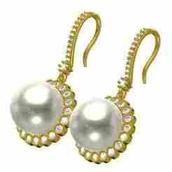 Pearl Stone Diamond Halo Hoop Earring