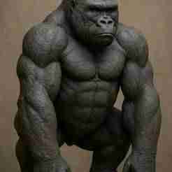 Powerful Black Gorilla Sculpture with Strong Muscular Build