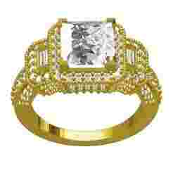 Princess Diamond Three Stone Halo Diamond Art Deco Ring