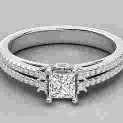 Princess Solitaire Engagement Ring with Diamond Band 3D Model