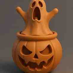 Pumpkin Cauldron with Screaming Ghost Lid STL