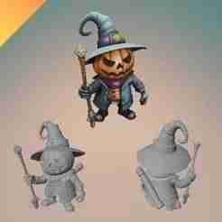 Pumpkin Wizard Halloween Decoration STL – Spooky Pumpkin Head Sorcerer for 3D Printing Home Decor