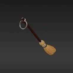 Realistic Dark Wood Broomstick Model - Elegant Miniature Magic Prop Keychain