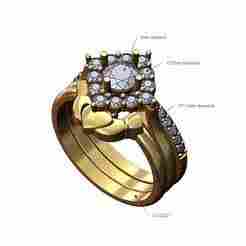 Rhombus diamond cluster Claddagh and half eternity guards ring US size 7 3D print model