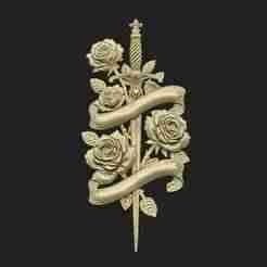 rose thorn leave pattern sword medal badge Victorian France